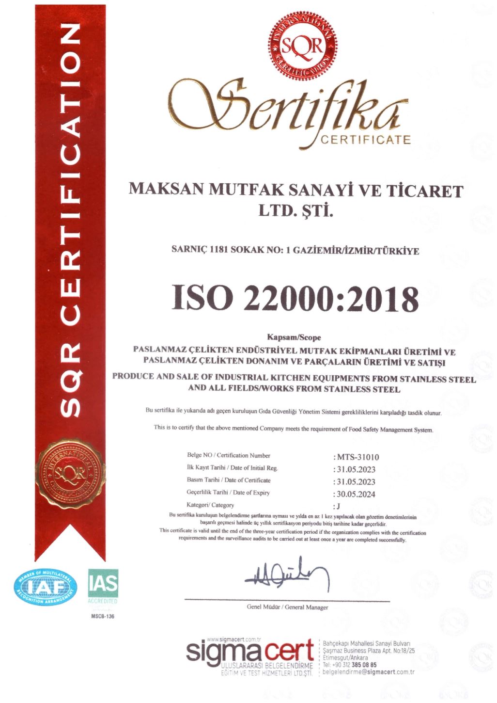 ISO 22000:2018 Gıda Güvenliği Yönetim Sistemi